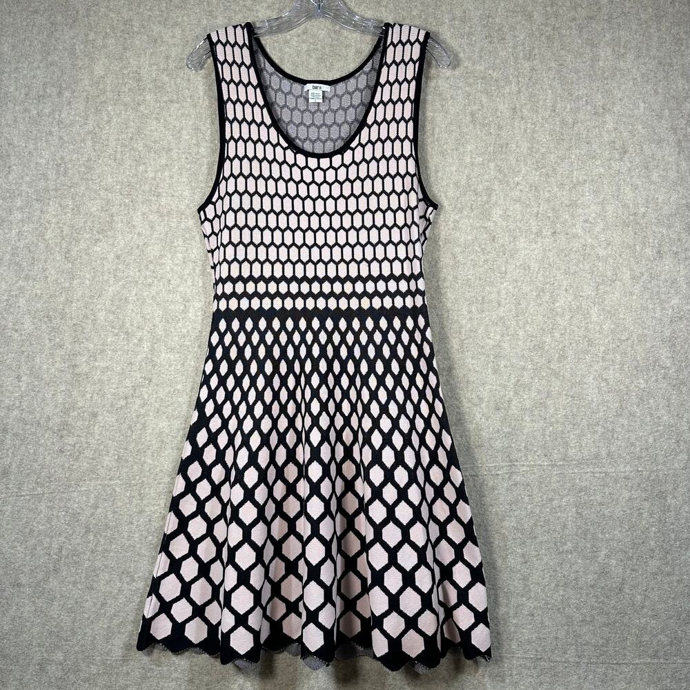Bar III Pink/Black Honeycomb Fit & Flare Knit Dress Sleeveless Scoop Neck Large